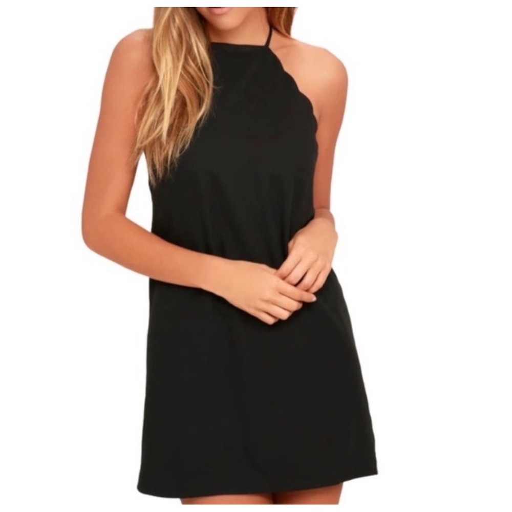 Lulus Black Scalloped High Neck Shift Dress ID20167 Womens Size Small